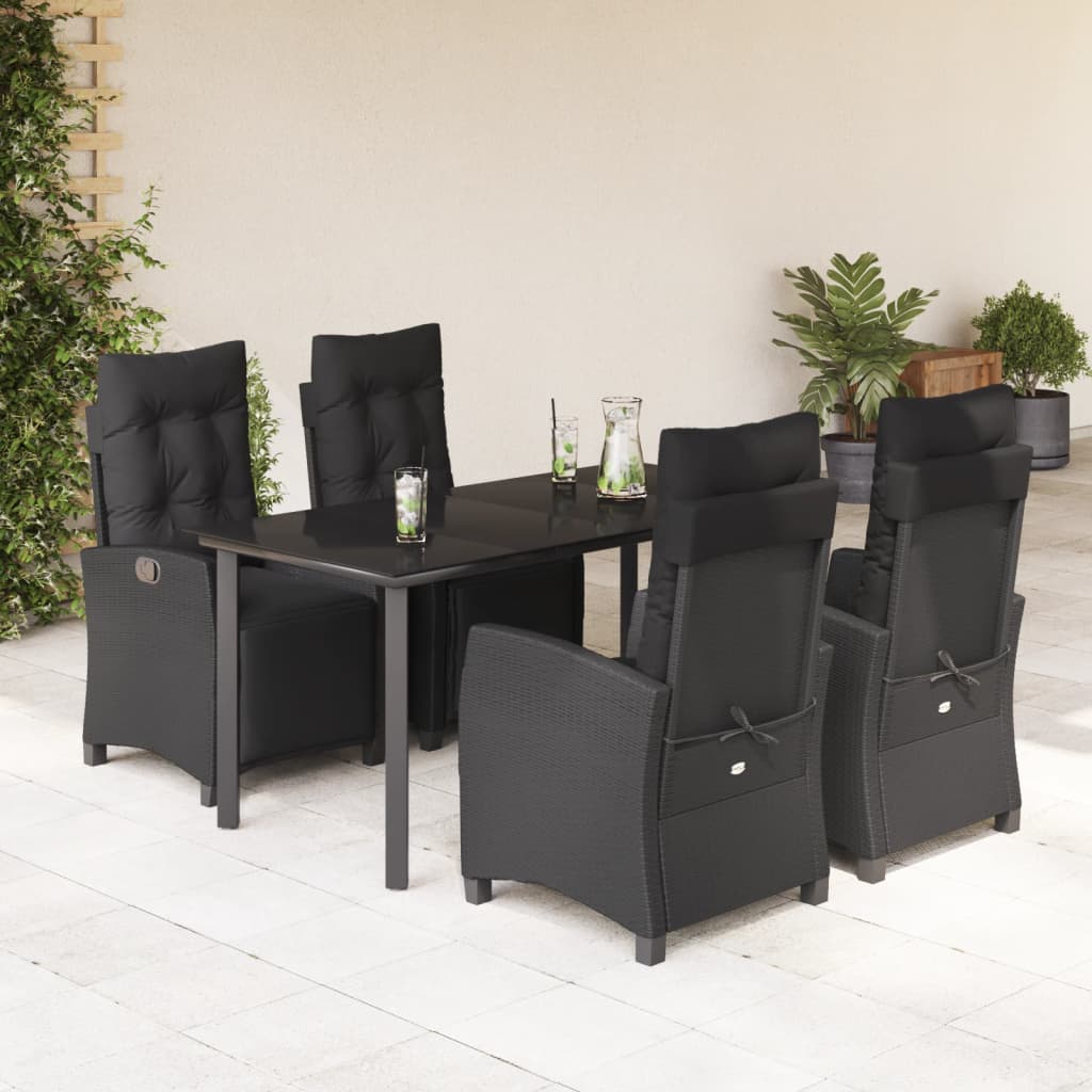 9-Tlg. Garten-Essgruppe Mit Kissen Schwarz Poly Rattan