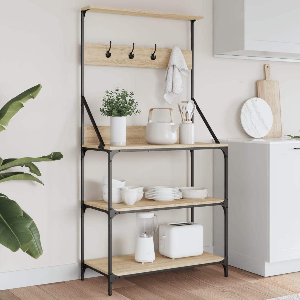 Bäckerregal Mit Haken 4 Böden Braun Eichen-Optik Holzwerkstoff