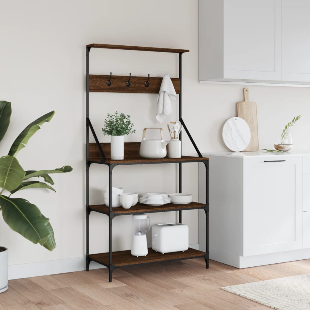 Bäckerregal Mit Haken 4 Böden Braun Eichen-Optik Holzwerkstoff