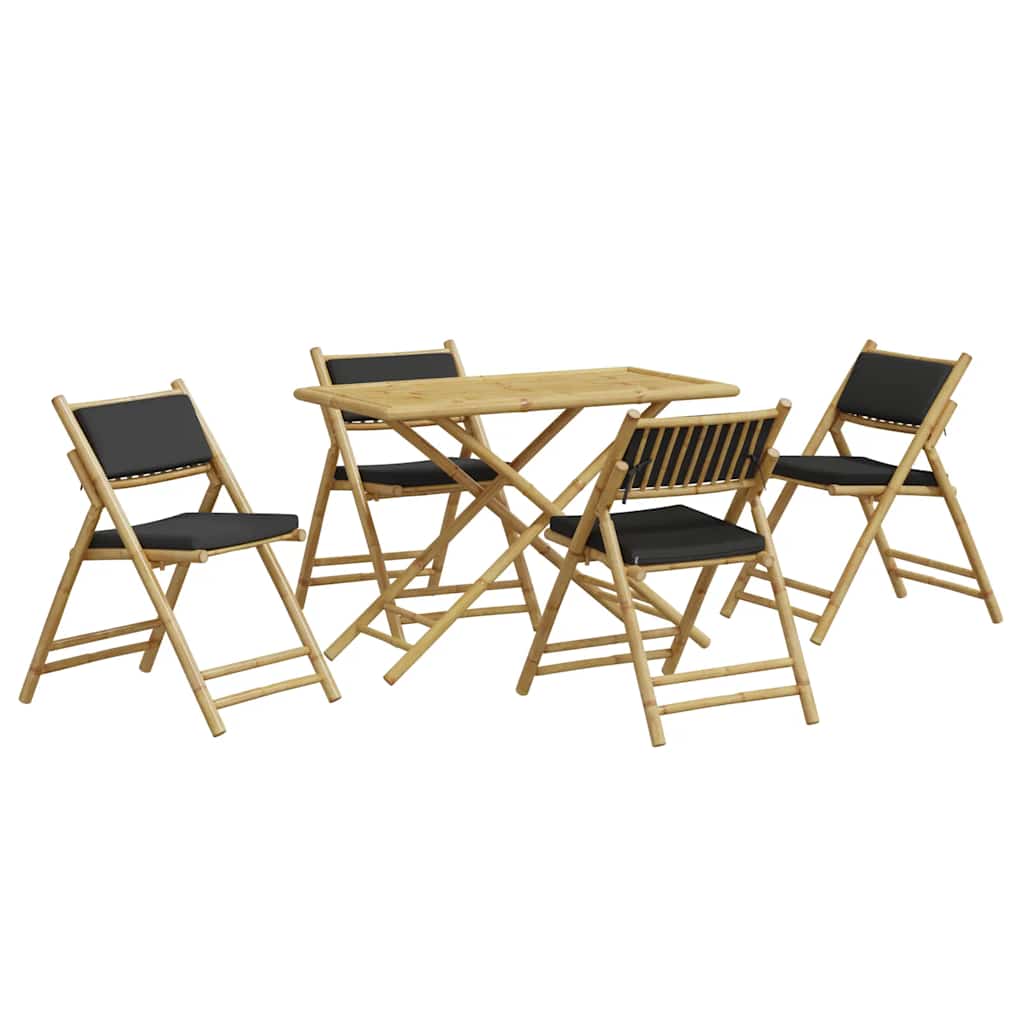 5-Tlg. Bistro-Set Klappbar Mit En Kissen Bambus