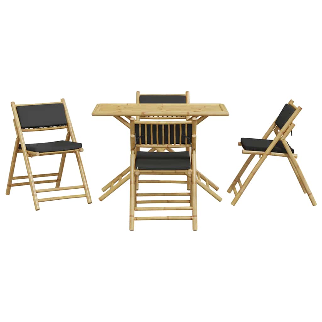 5-Tlg. Bistro-Set Klappbar Mit En Kissen Bambus