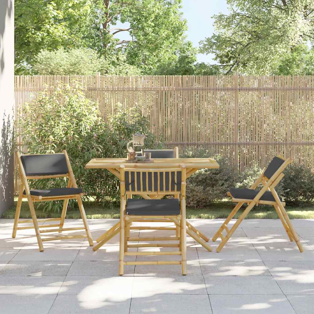 5-Tlg. Bistro-Set Klappbar Mit En Kissen Bambus