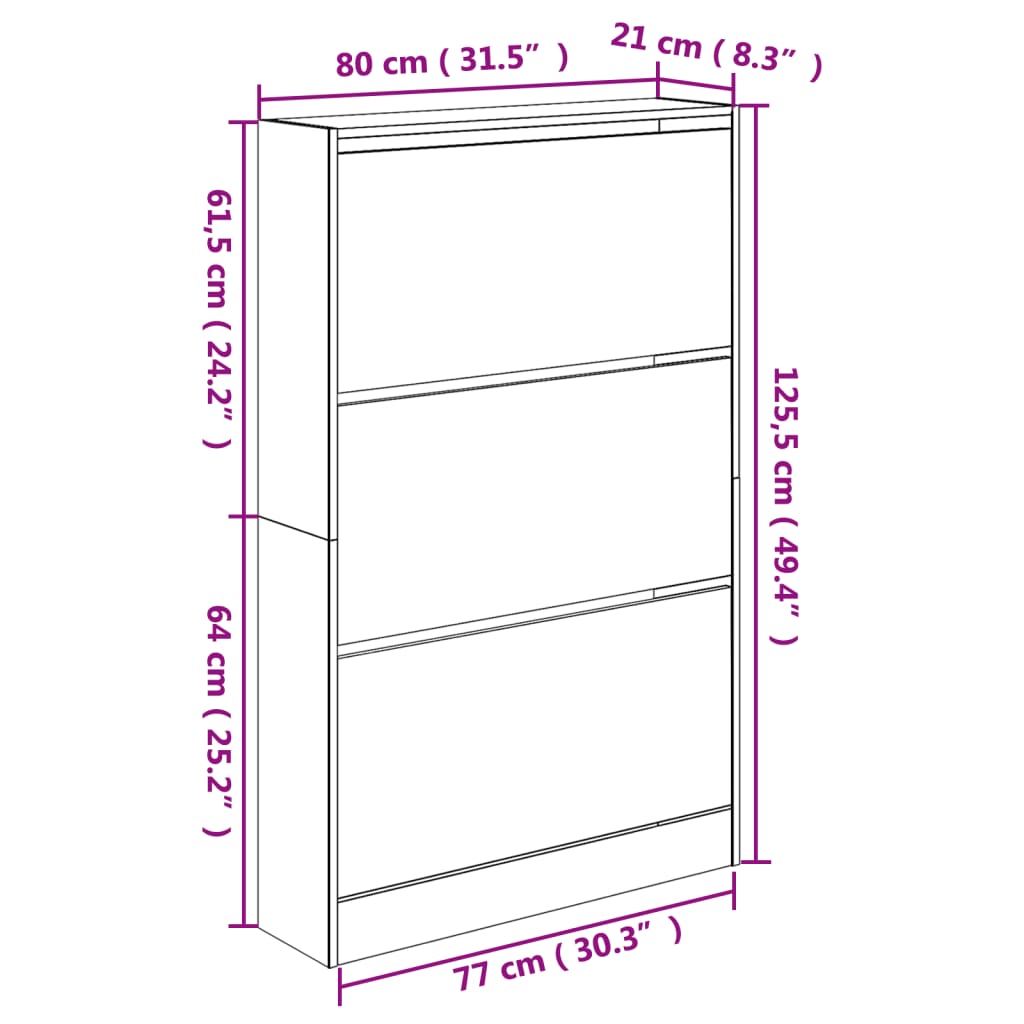 Schuhschrank 80X21X125,5 Cm Holzwerkstoff Betongrau