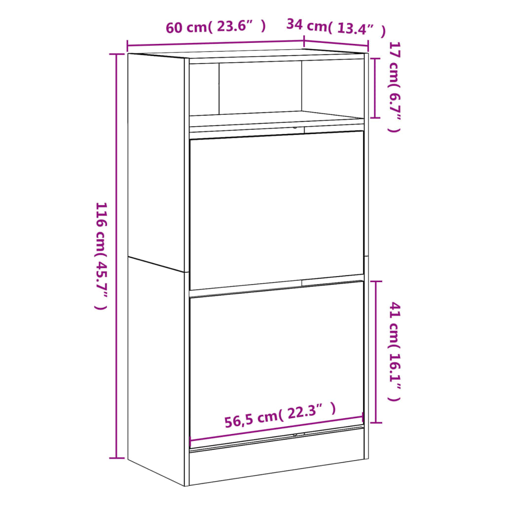 Schuhschrank 60X34X116 Cm Holzwerkstoff Betongrau