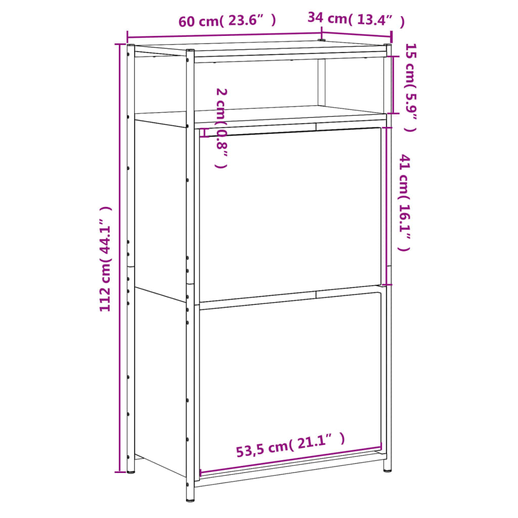 Schuhschrank Braun Eichen-Optik 60X34X112 Cm Holzwerkstoff Braune Eiche