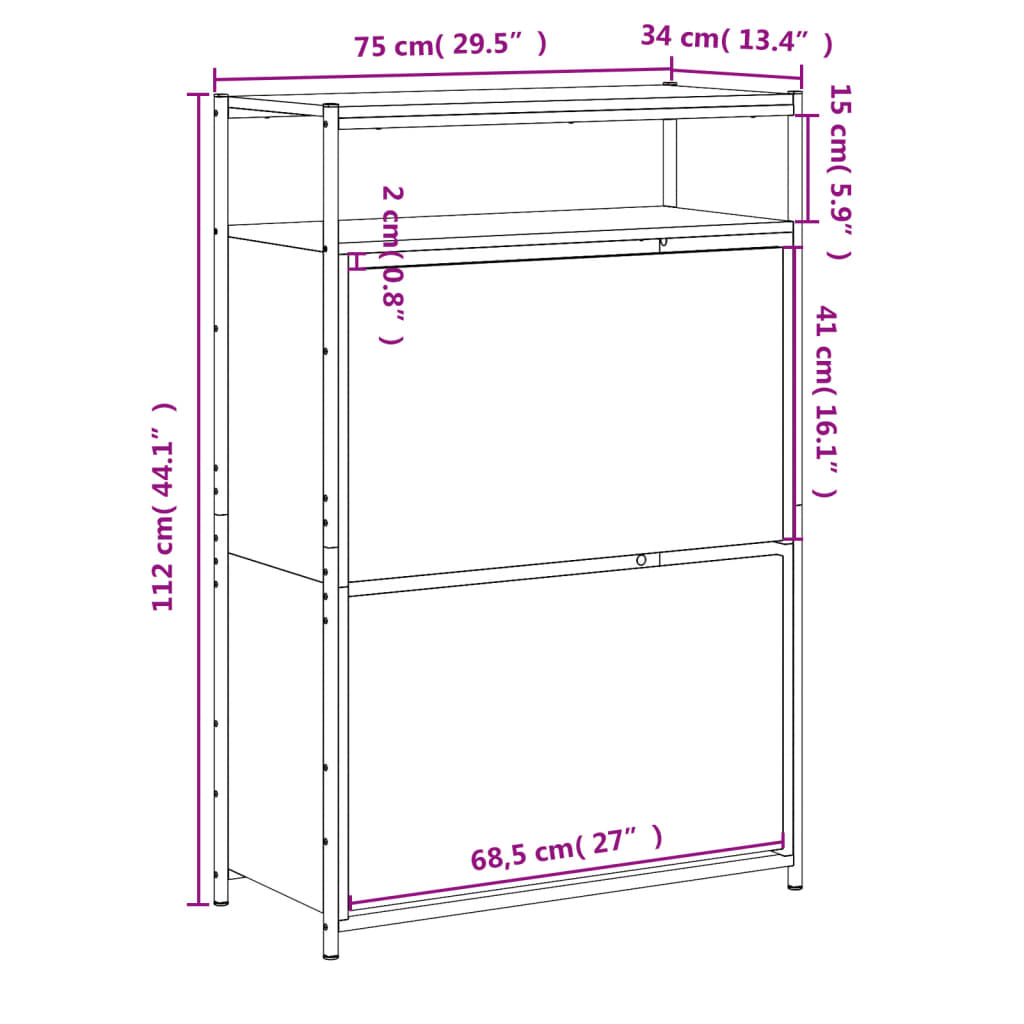 Schuhschrank 75X34X112 Cm Holzwerkstoff Räuchereiche
