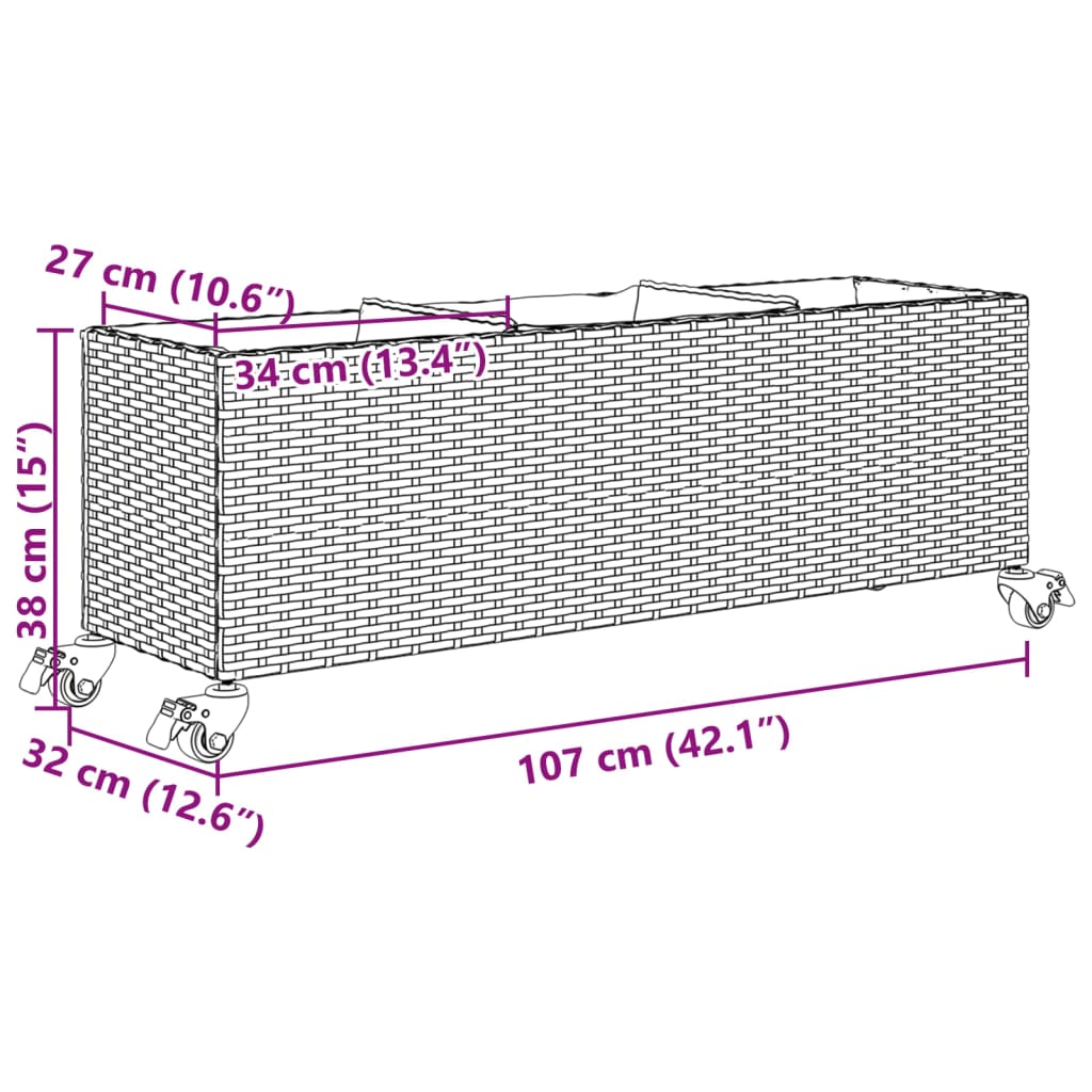 Pflanzkübel Mit Rollen 3 Töpfe Poly-Rattan