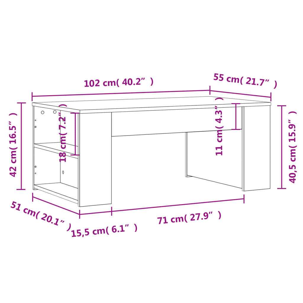 Couchtisch 102X55X42 Cm Holzwerkstoff