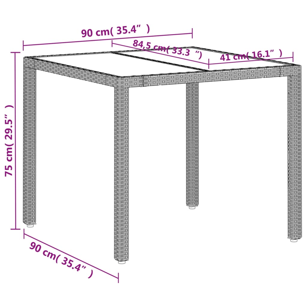 Gartentisch Mit Glasplatte 90X90X75 Cm Poly Rattan