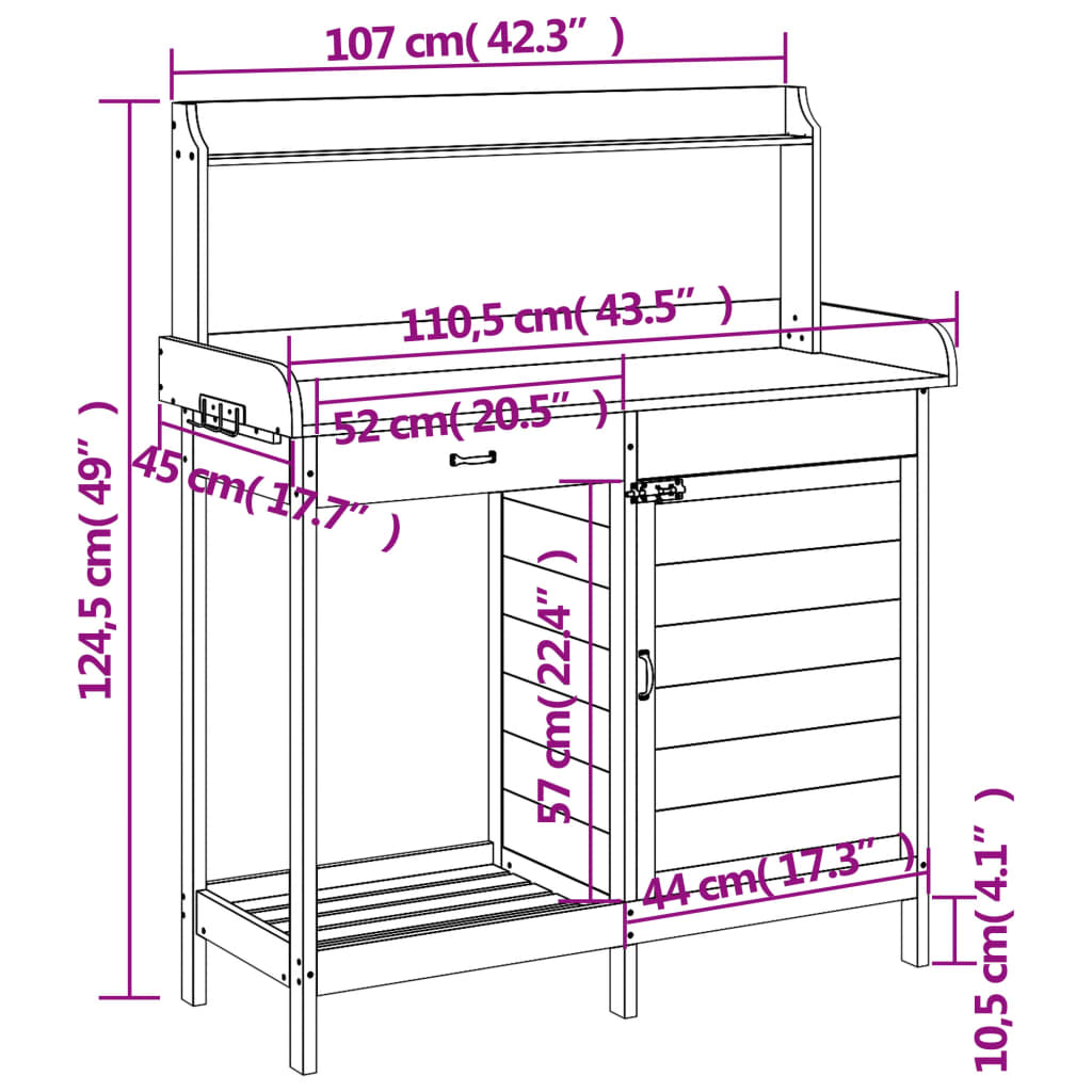 Pflanztisch Mit Schrank Braun 110,5X45X124,5Cm Massivholz Tanne