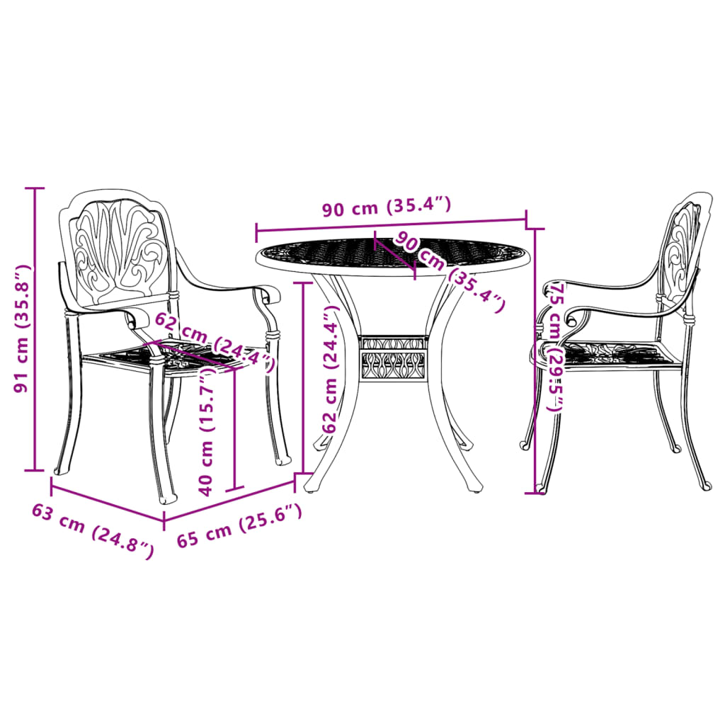 3-Tlg. Bistro-Set Aluminiumguss