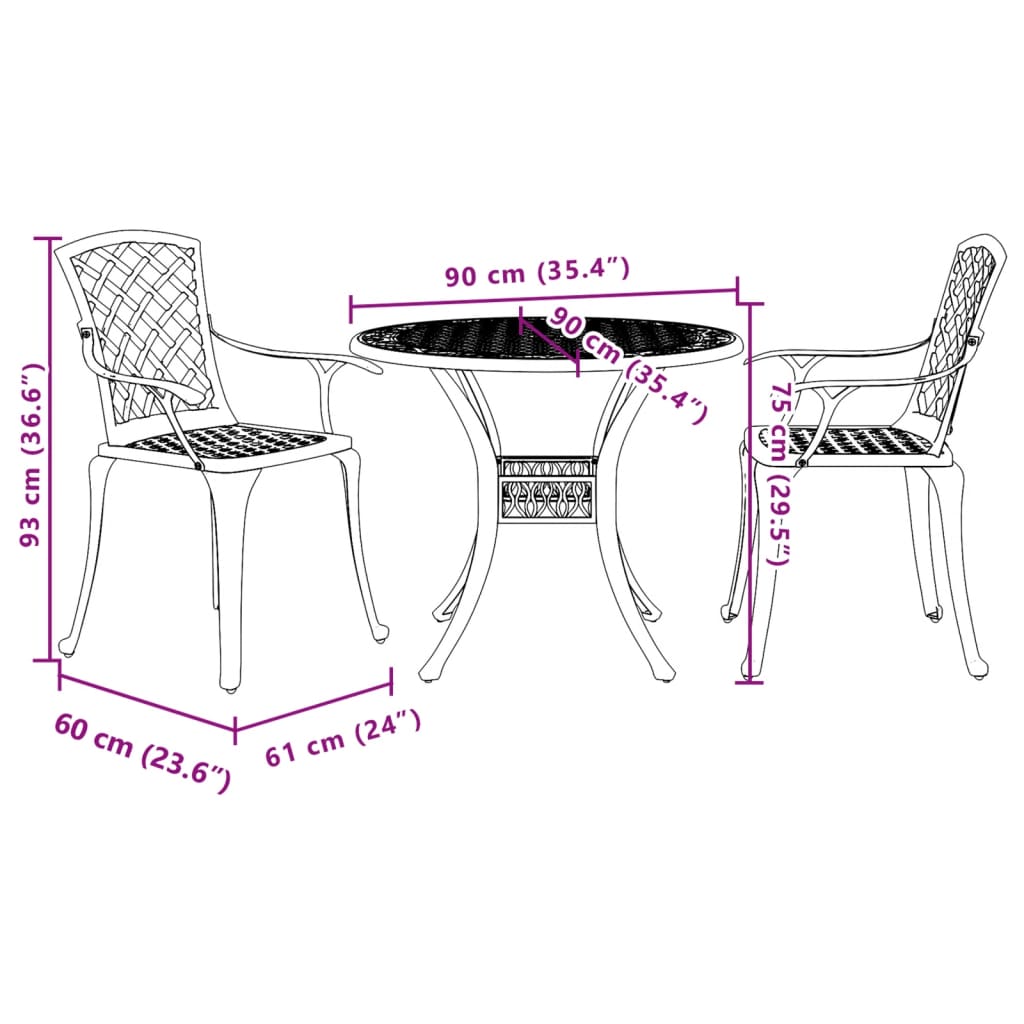 3-Tlg. Bistro-Set Aluminiumguss