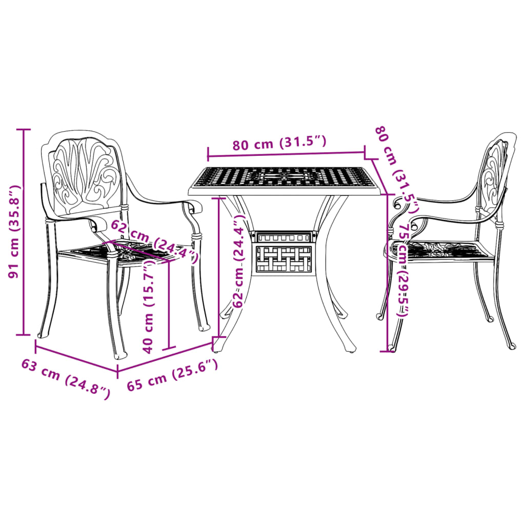 3-Tlg. Bistro-Set Aluminiumguss