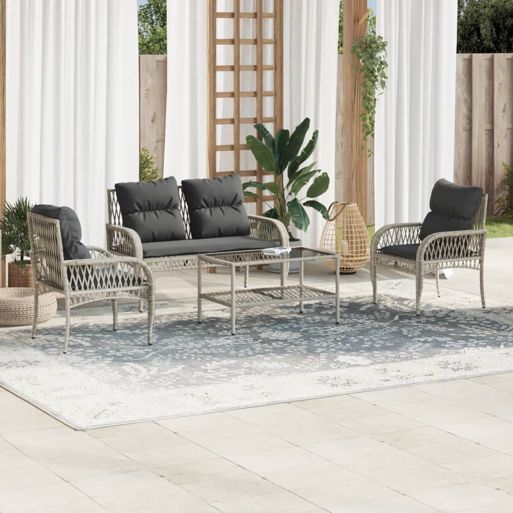4-Tlg. Garten-Sofagarnitur Mit Kissen Schwarz Poly Rattan