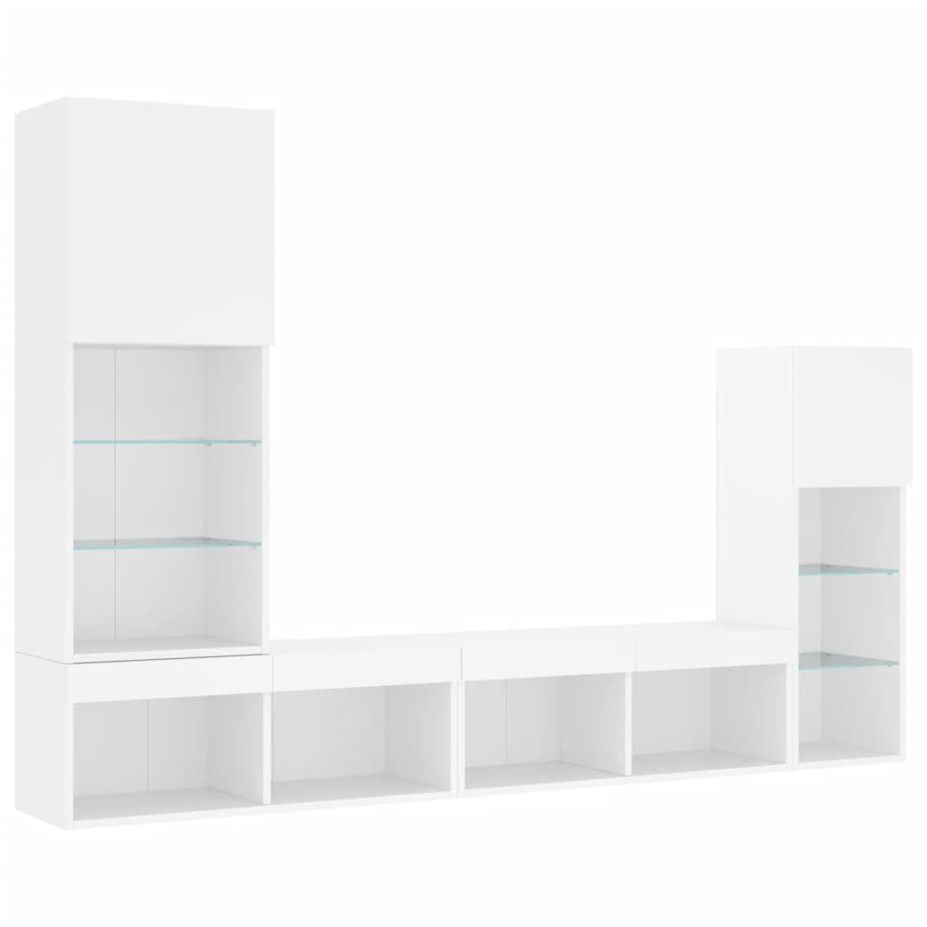 4-Tlg. Wohnwand Mit Led-Beleuchtung Holzwerkstoff