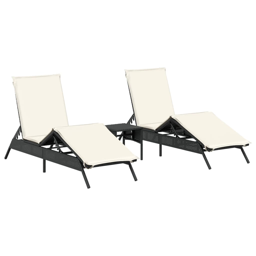 Sonnenliegen 2 Stk. Mit Tisch Poly Rattan