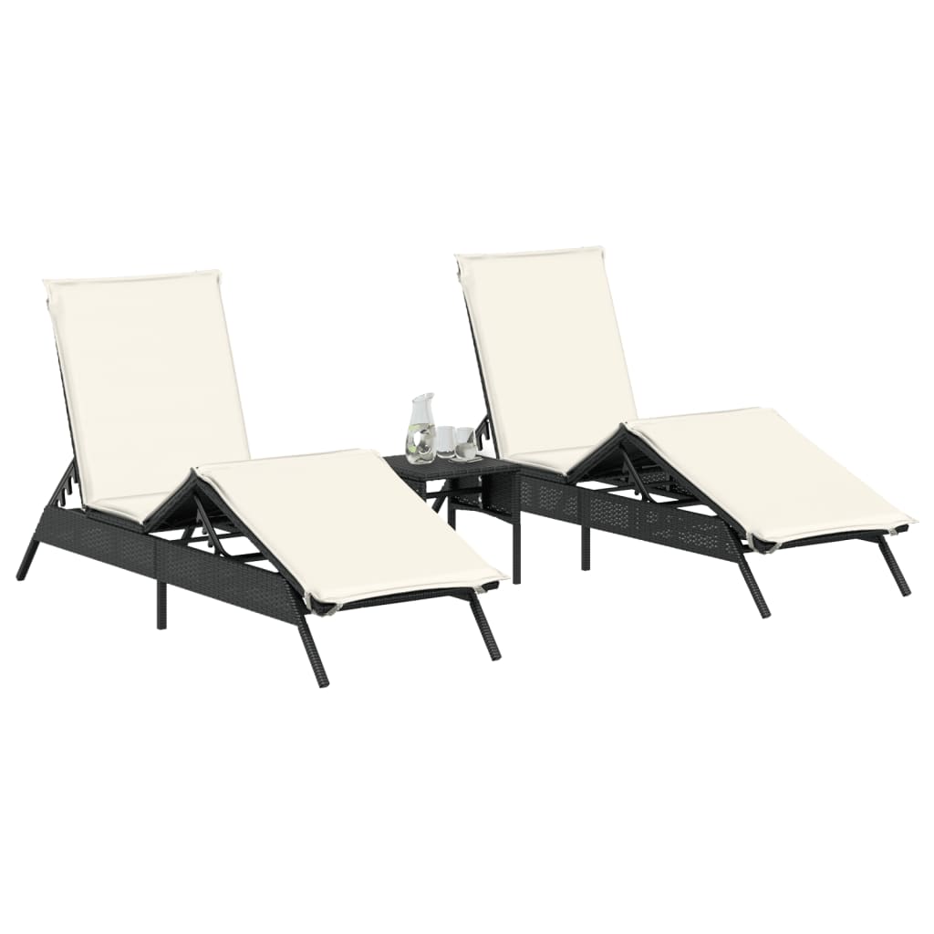 Sonnenliegen 2 Stk. Mit Tisch Poly Rattan
