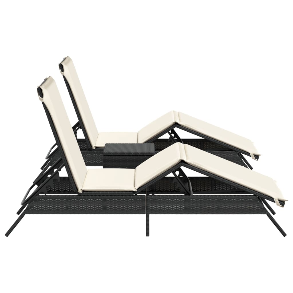 Sonnenliegen 2 Stk. Mit Tisch Poly Rattan