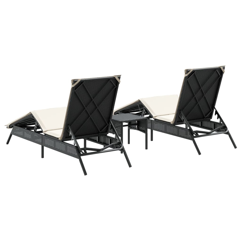 Sonnenliegen 2 Stk. Mit Tisch Poly Rattan