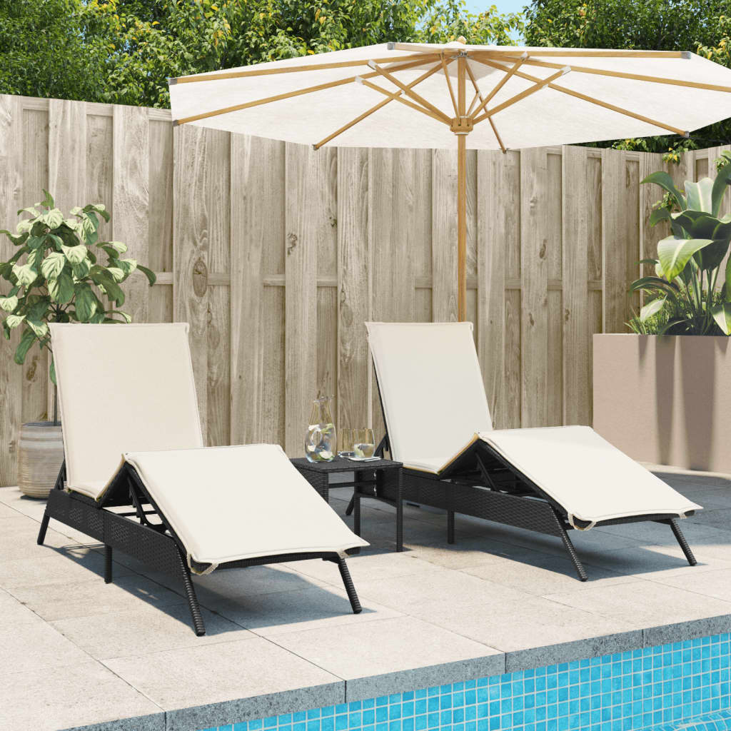 Sonnenliegen 2 Stk. Mit Tisch Poly Rattan