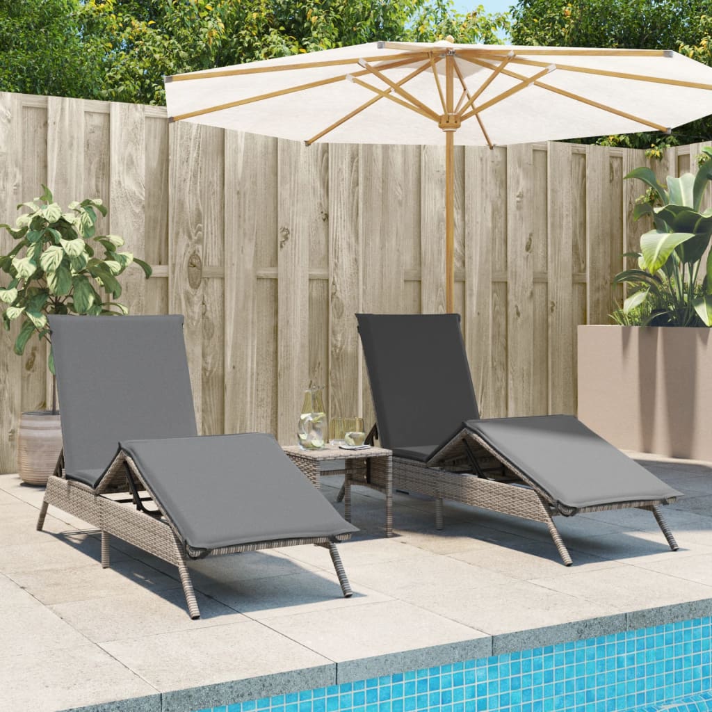 Sonnenliegen 2 Stk. Mit Tisch Poly Rattan
