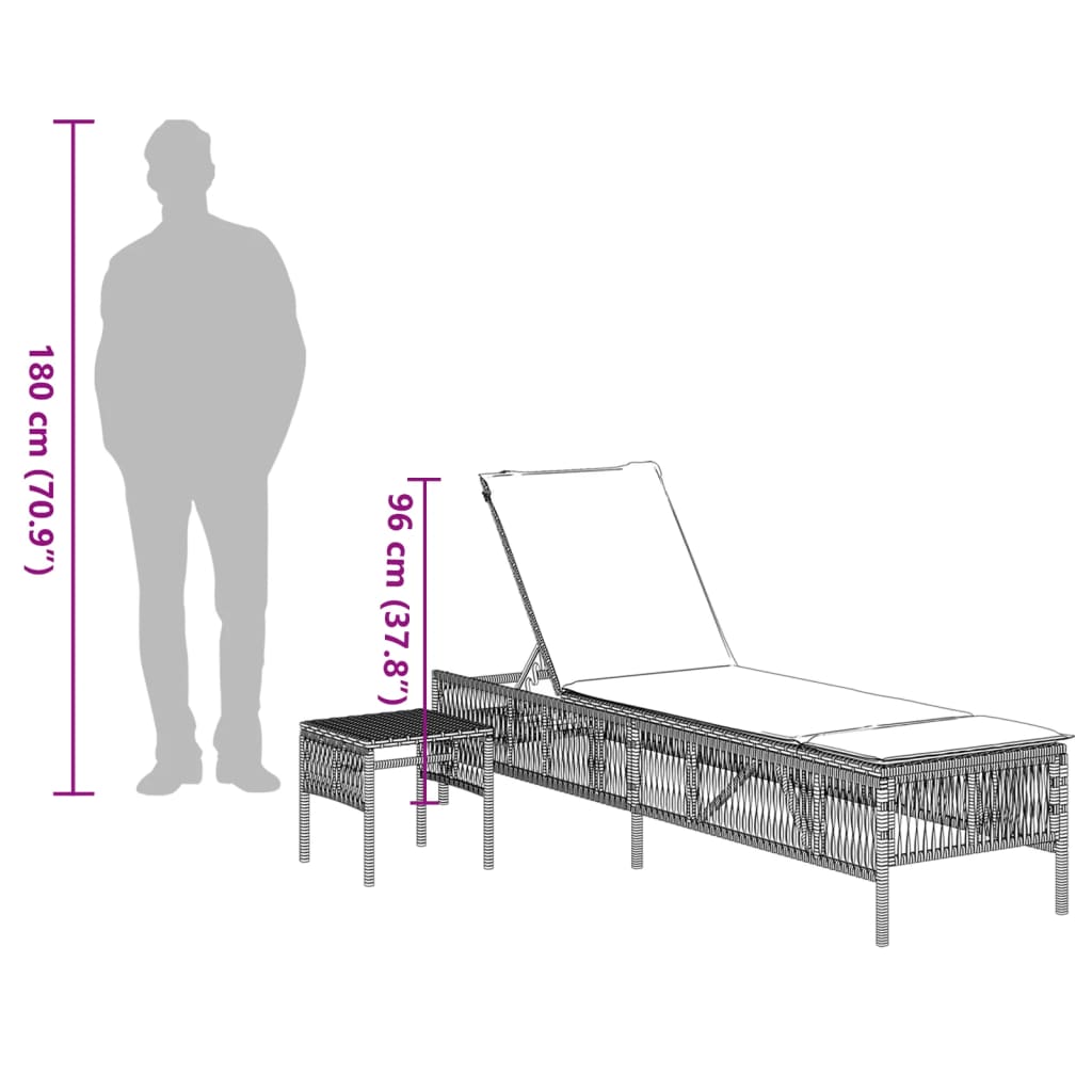 Sonnenliegen 2 Stk. Mit Tisch Poly Rattan