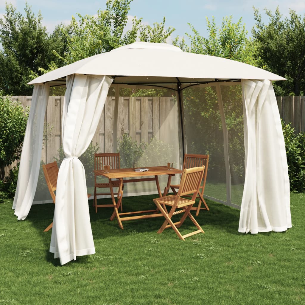 Pavillon Mit Doppeldach & Netzwänden 3,93X2,93M Stahl