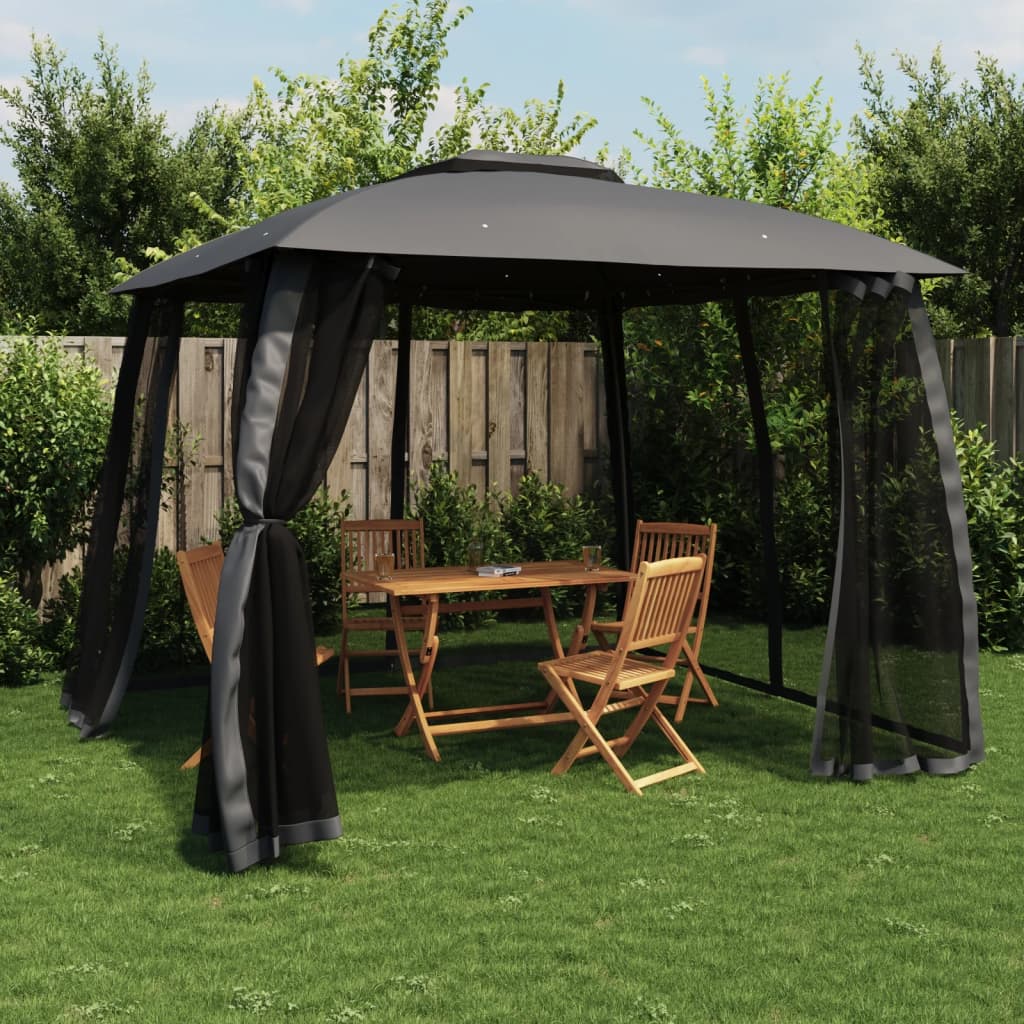Pavillon Mit Doppeldach & Netzwänden 3,93X2,93M Stahl