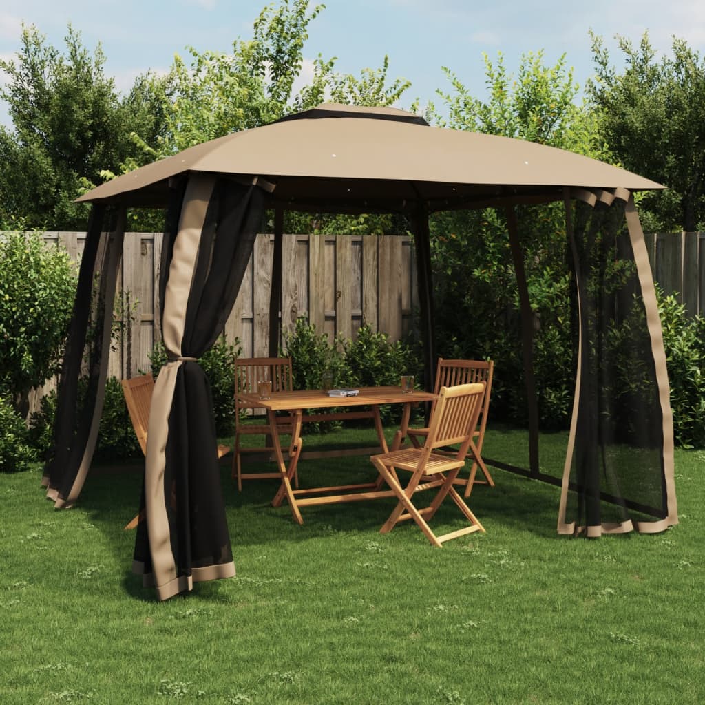 Pavillon Mit Doppeldach & Netzwänden 3,93X2,93M Stahl