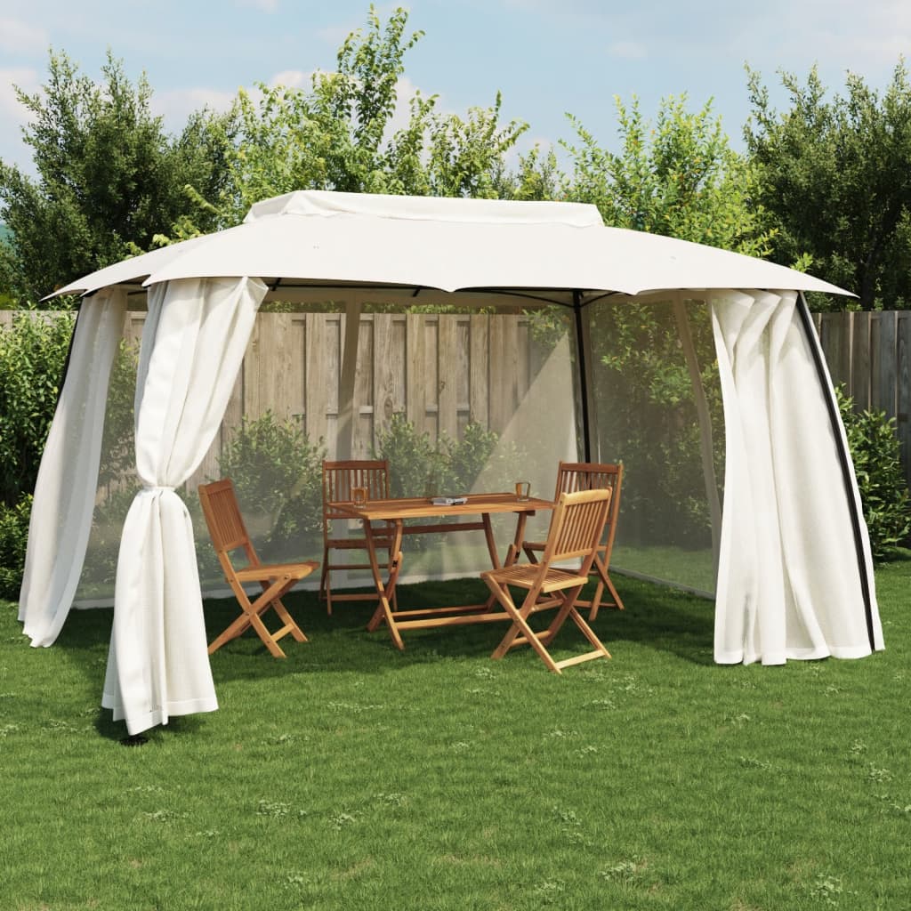 Pavillon Mit Doppeldach & Netzwänden 3,93X2,93M Stahl