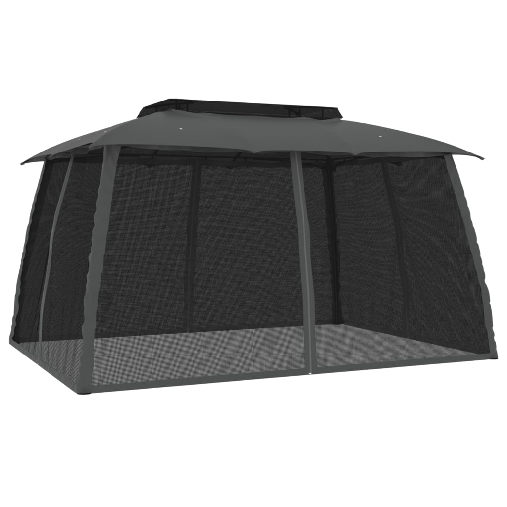 Pavillon Mit Doppeldach & Netzwänden 3,93X2,93M Stahl