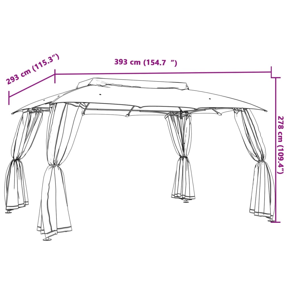 Pavillon Mit Doppeldach & Netzwänden 3,93X2,93M Stahl