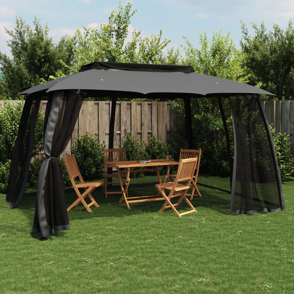 Pavillon Mit Doppeldach & Netzwänden 3,93X2,93M Stahl