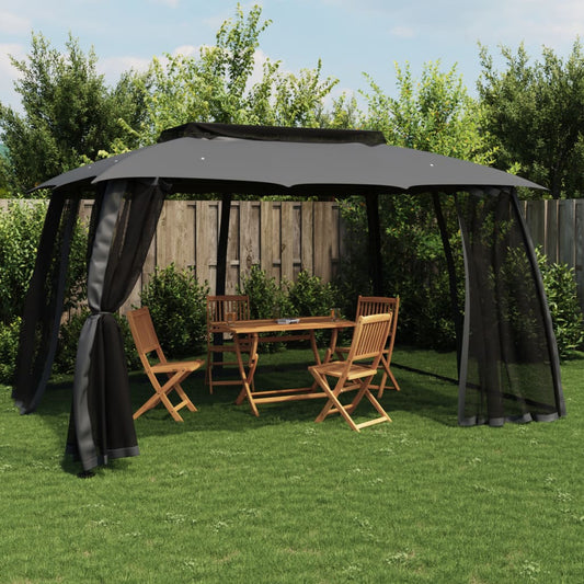 Pavillon Mit Doppeldach & Netzwänden 3,93X2,93M Stahl