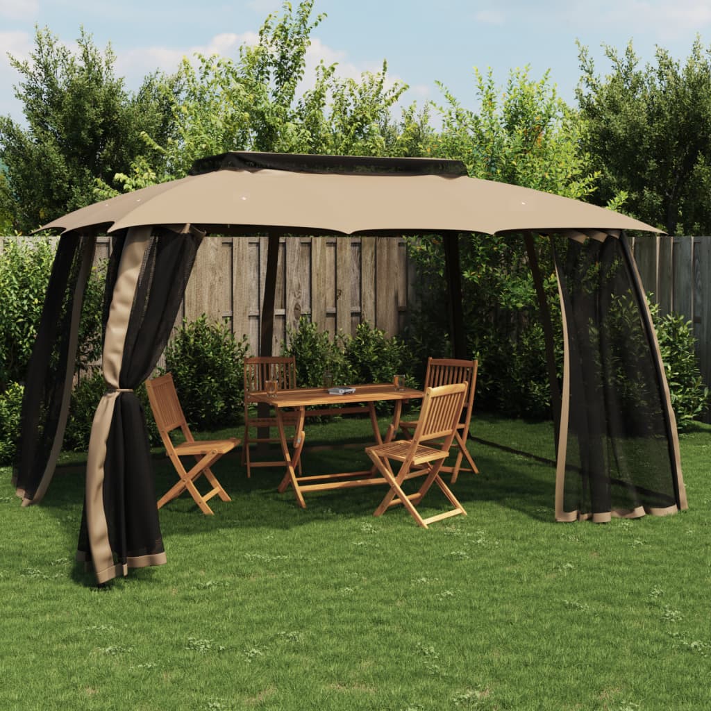 Pavillon Mit Doppeldach & Netzwänden 3,93X2,93M Stahl