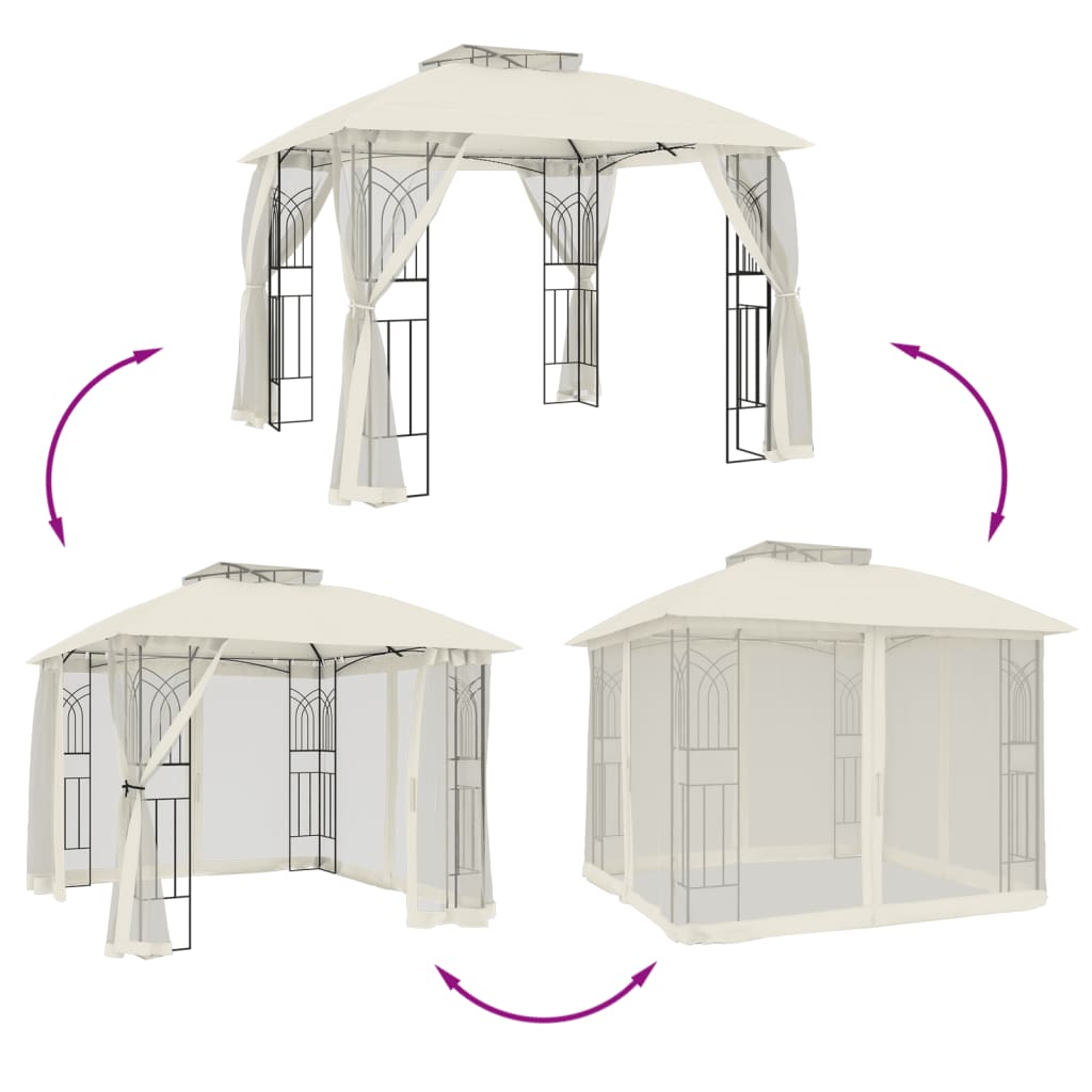 Pavillon Mit Doppeldach & Netzwänden 2,94X2,94 M Stahl