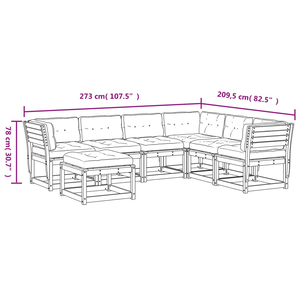 7-Tlg. Garten-Lounge-Set Mit Kissen Massivholz Kiefer