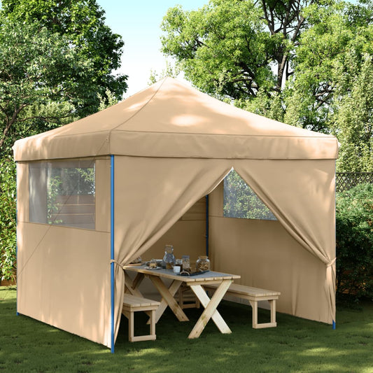 Partyzelt Faltbar Pop-Up Mit 4 Seitenteilen Beige