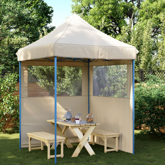 Partyzelt Faltbar Pop-Up Mit 2 Seitenteilen Beige