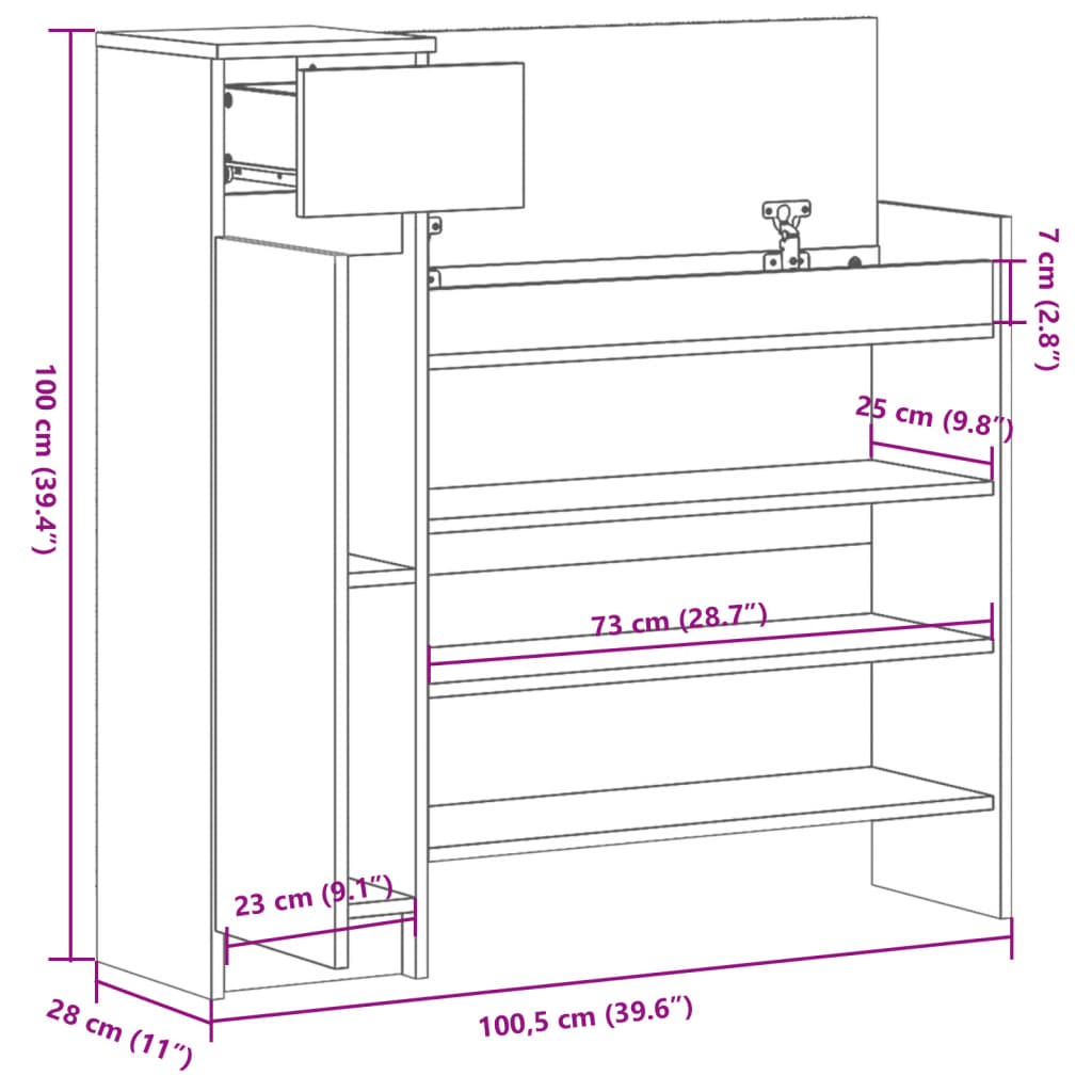 Schuhschrank 100,5X28X100 Cm Holzwerkstoff Weiß