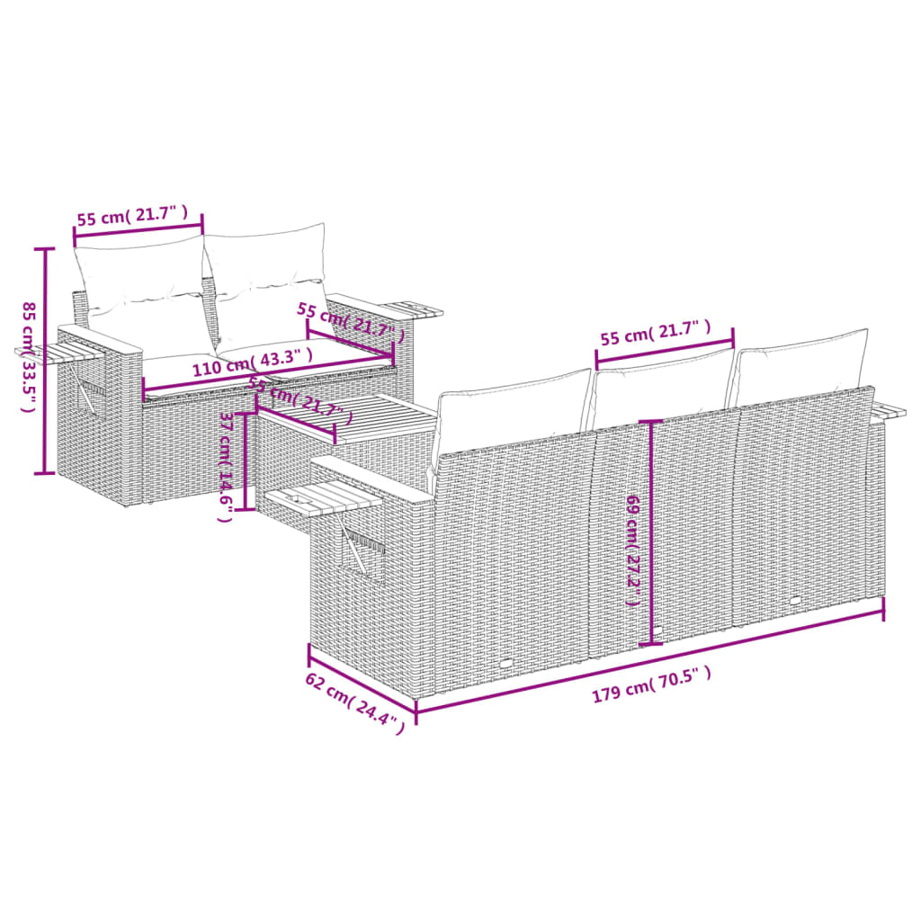 6-Tlg. Garten-Sofagarnitur Mit Kissen Poly Rattan