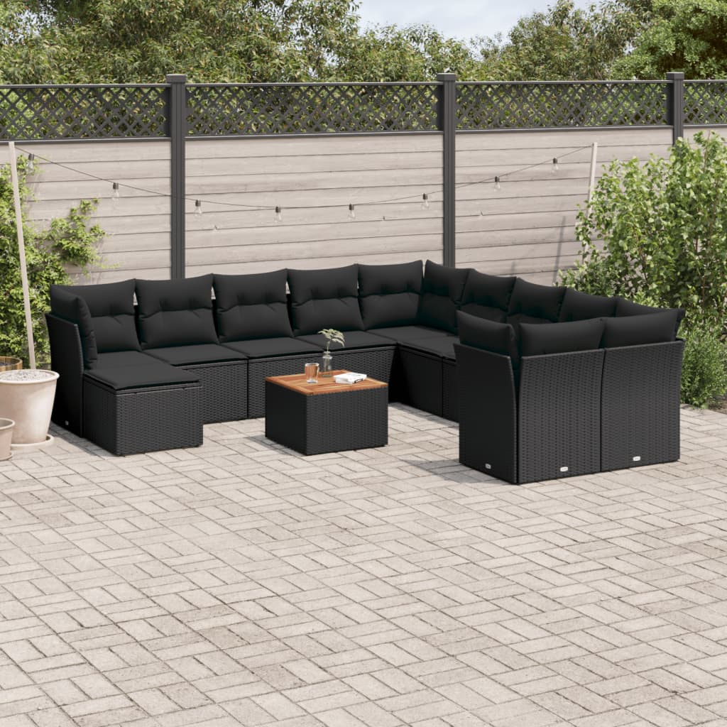 12-Tlg. Garten-Sofagarnitur Mit Kissen Beige Poly Rattan