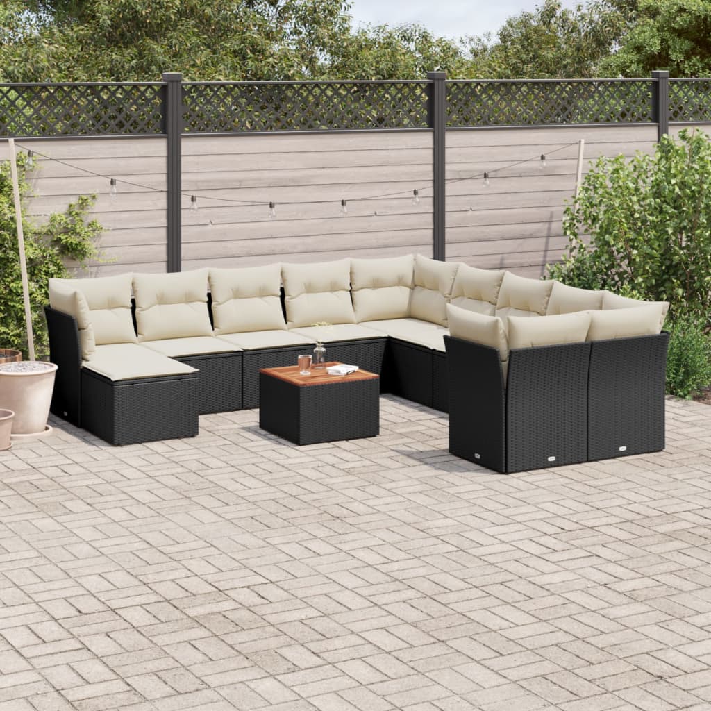 12-Tlg. Garten-Sofagarnitur Mit Kissen Beige Poly Rattan