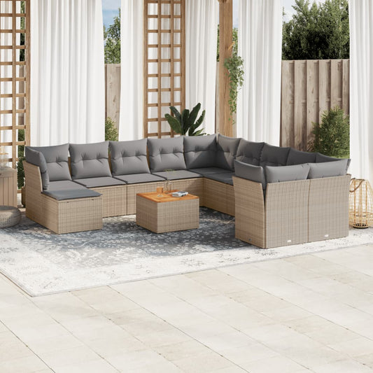 12-Tlg. Garten-Sofagarnitur Mit Kissen Beige Poly Rattan