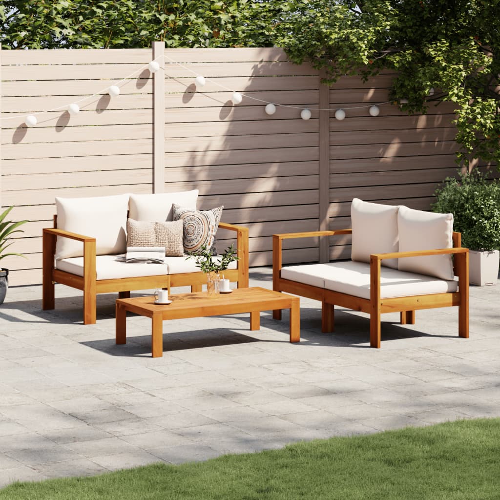 3-Tlg. Garten-Sofagarnitur Mit Kissen Massivholz Akazie