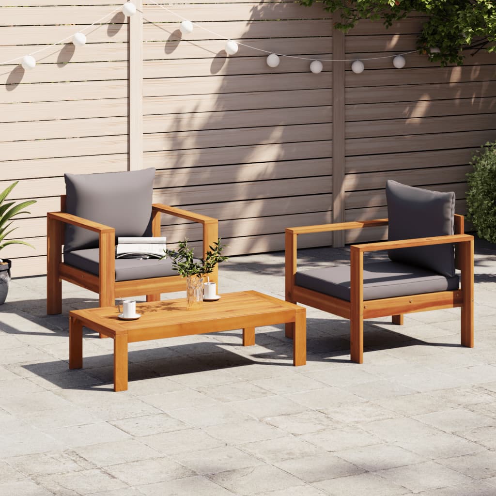 3-Tlg. Garten-Sofagarnitur Mit Kissen Massivholz Akazie