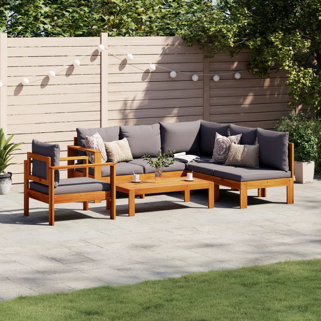 6-Tlg. Garten-Sofagarnitur Mit Kissen Massivholz Akazie