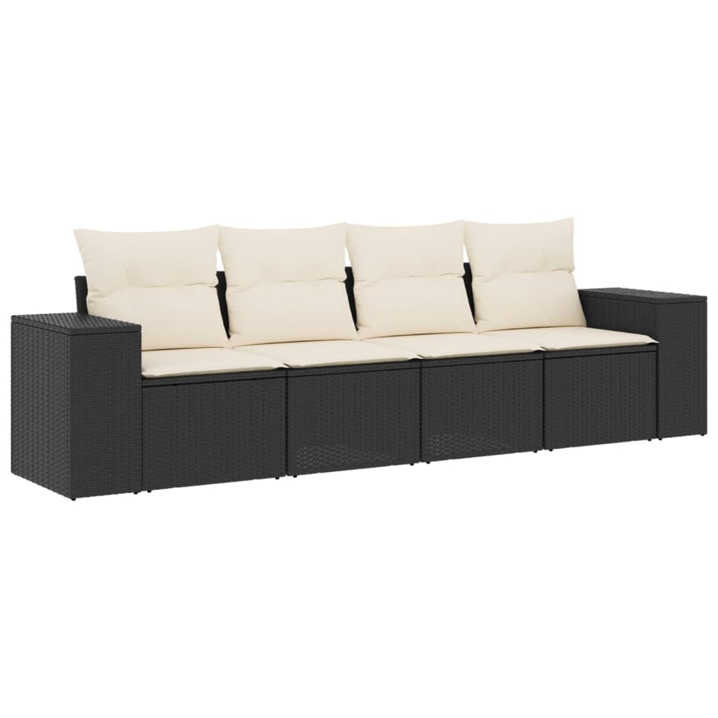 4-Tlg. Garten-Sofagarnitur Mit Kissen Schwarz Poly Rattan