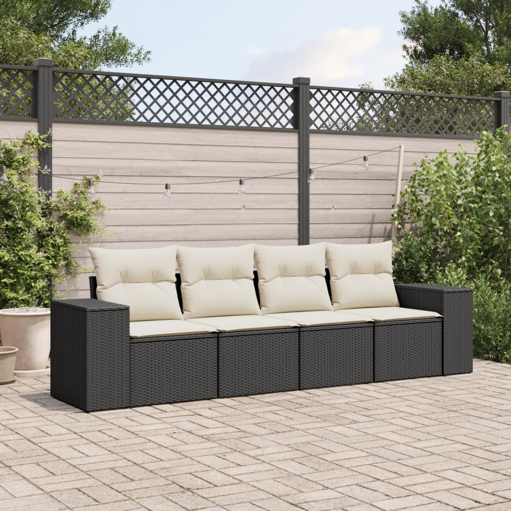 4-Tlg. Garten-Sofagarnitur Mit Kissen Schwarz Poly Rattan