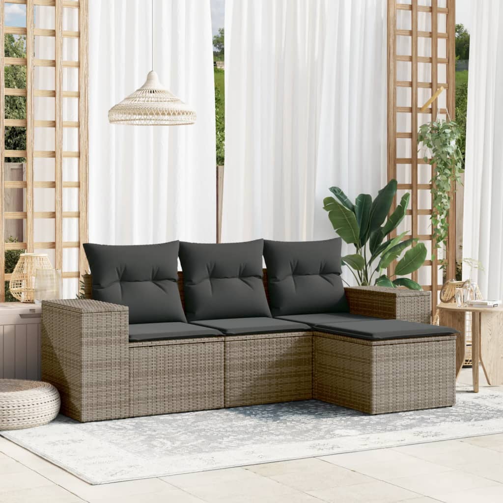 5-Tlg. Garten-Sofagarnitur Mit Kissen Poly Rattan